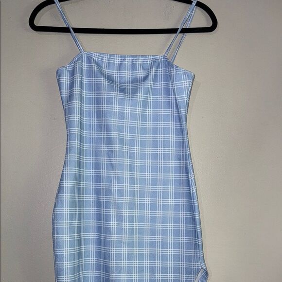 Blue Plaid Checkered Bodycon Dress - Picture 5 of 10